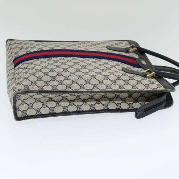 GUCCI GG Supreme Sherry Line Hand Bag PVC Leather Navy Red 010 378 Auth ar12310 - Picture 4 of 16